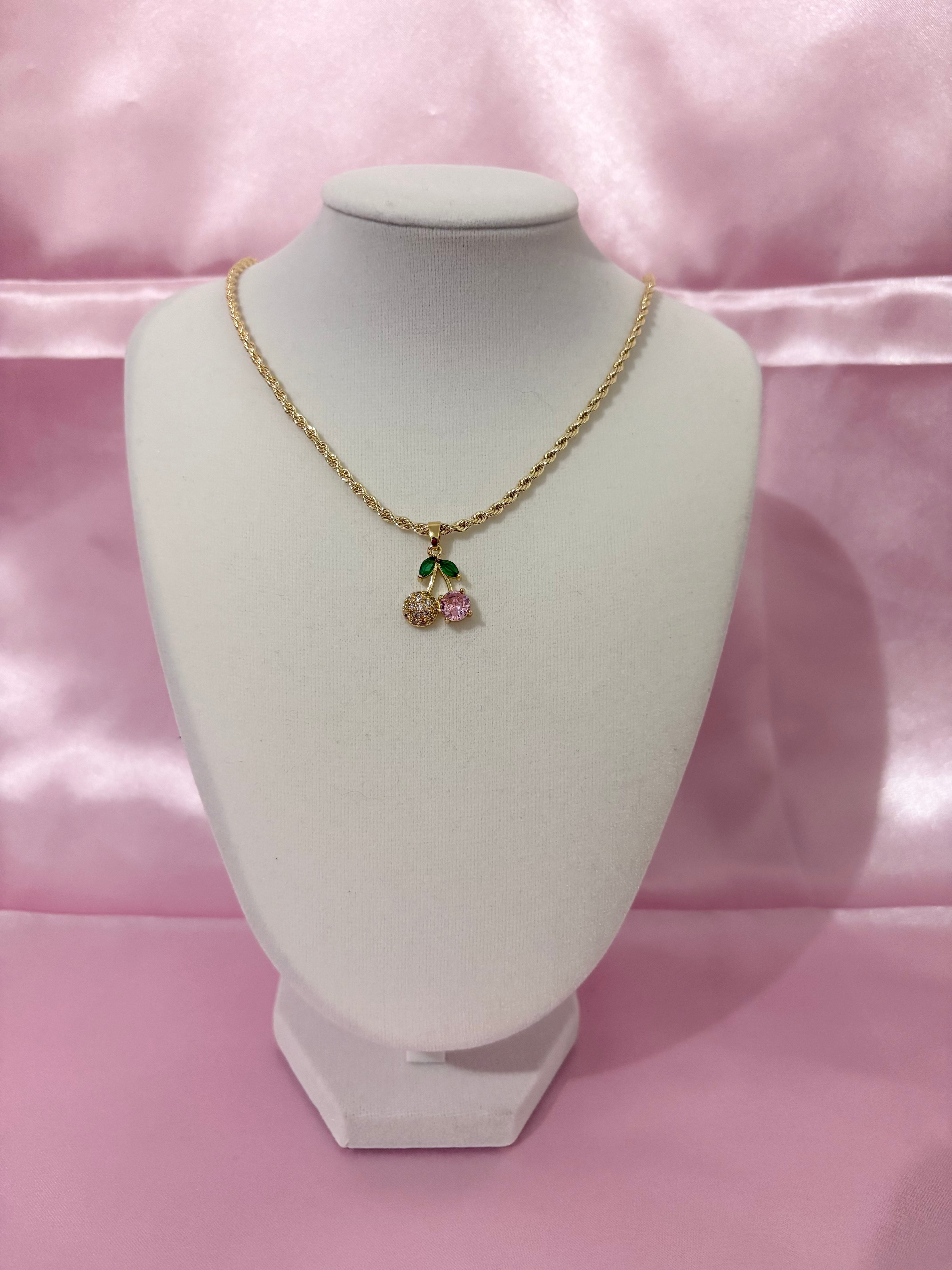 Pink Cherry Bling Necklace