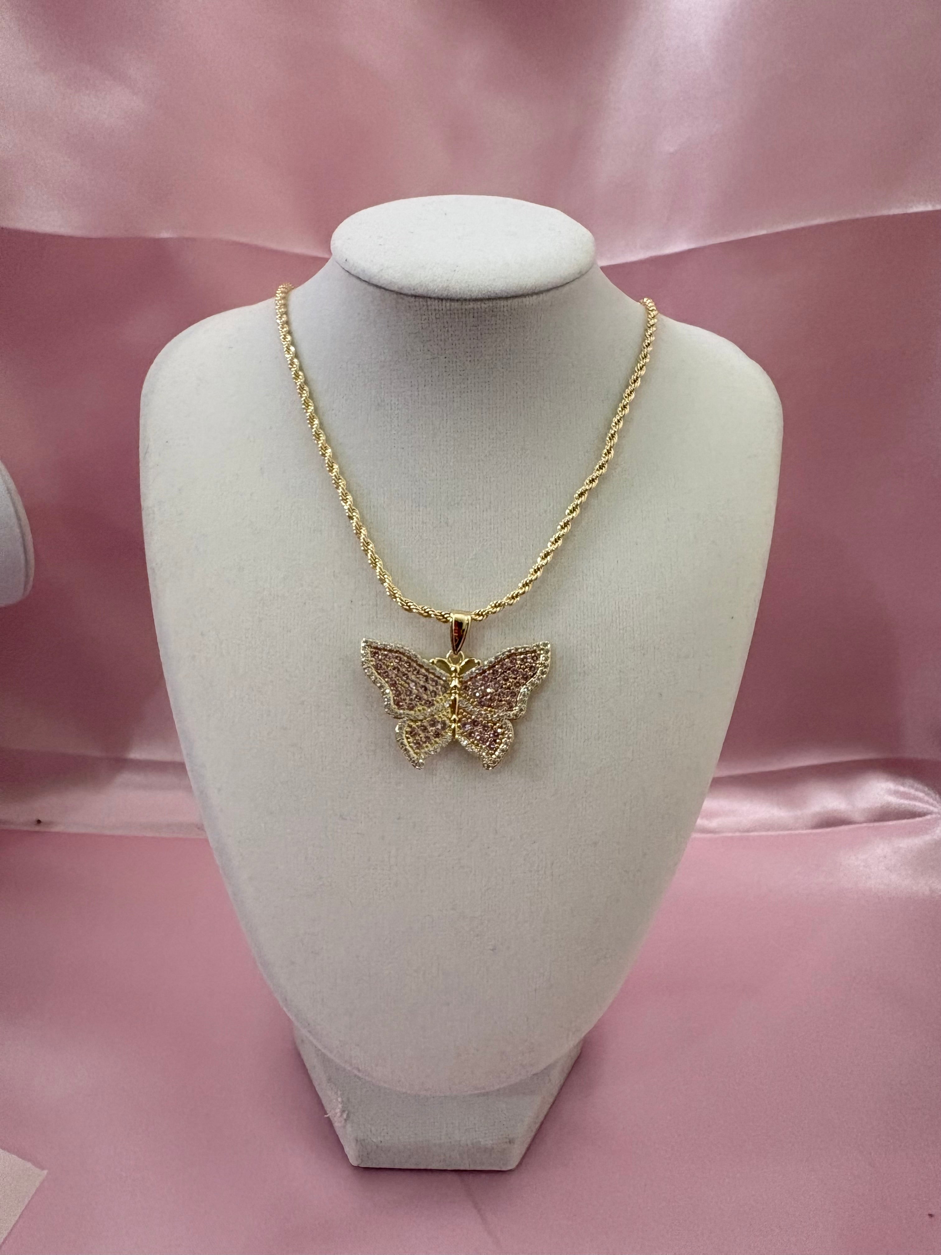 Pink Butterfly Necklace