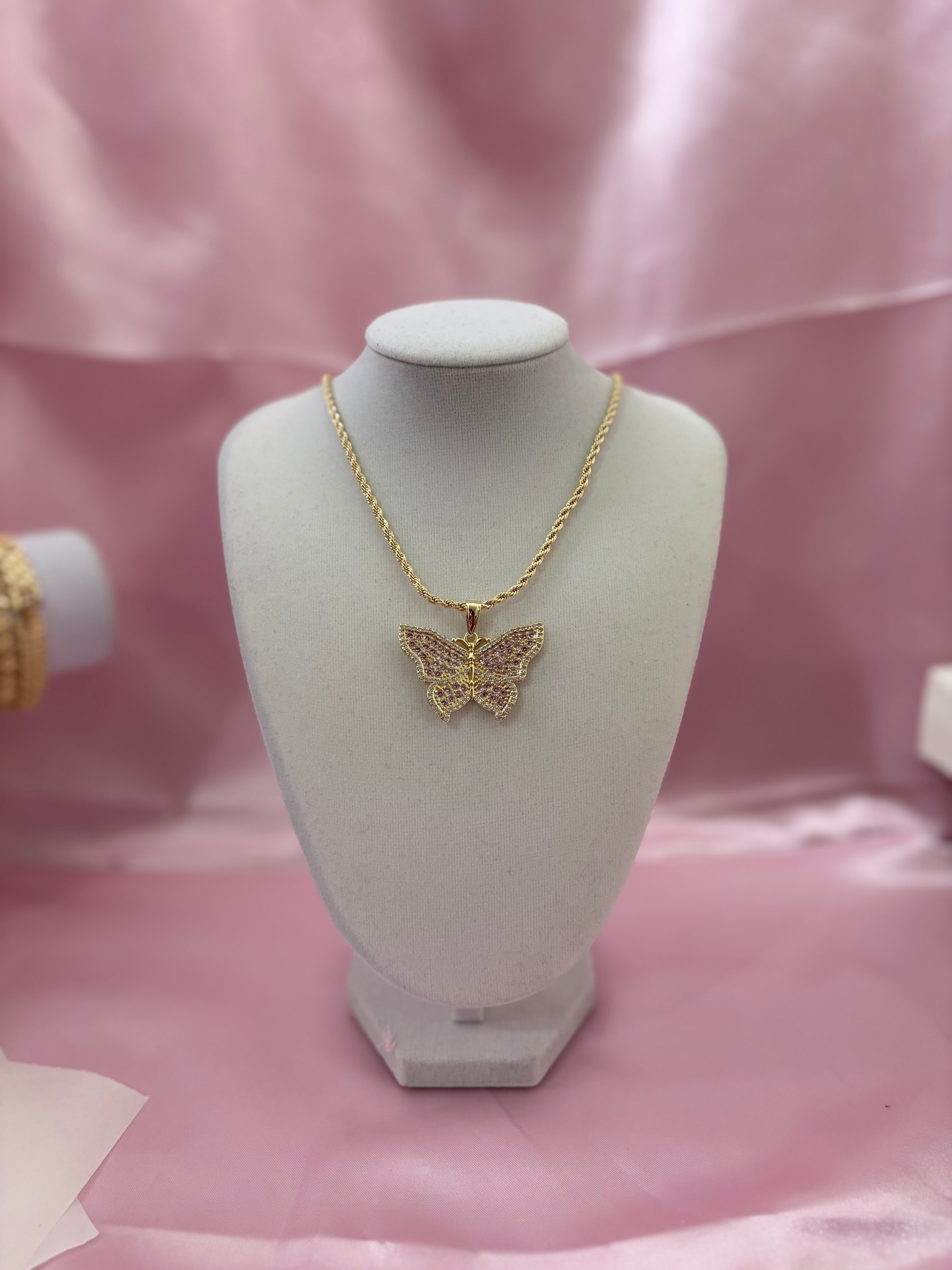 Pink Butterfly Necklace