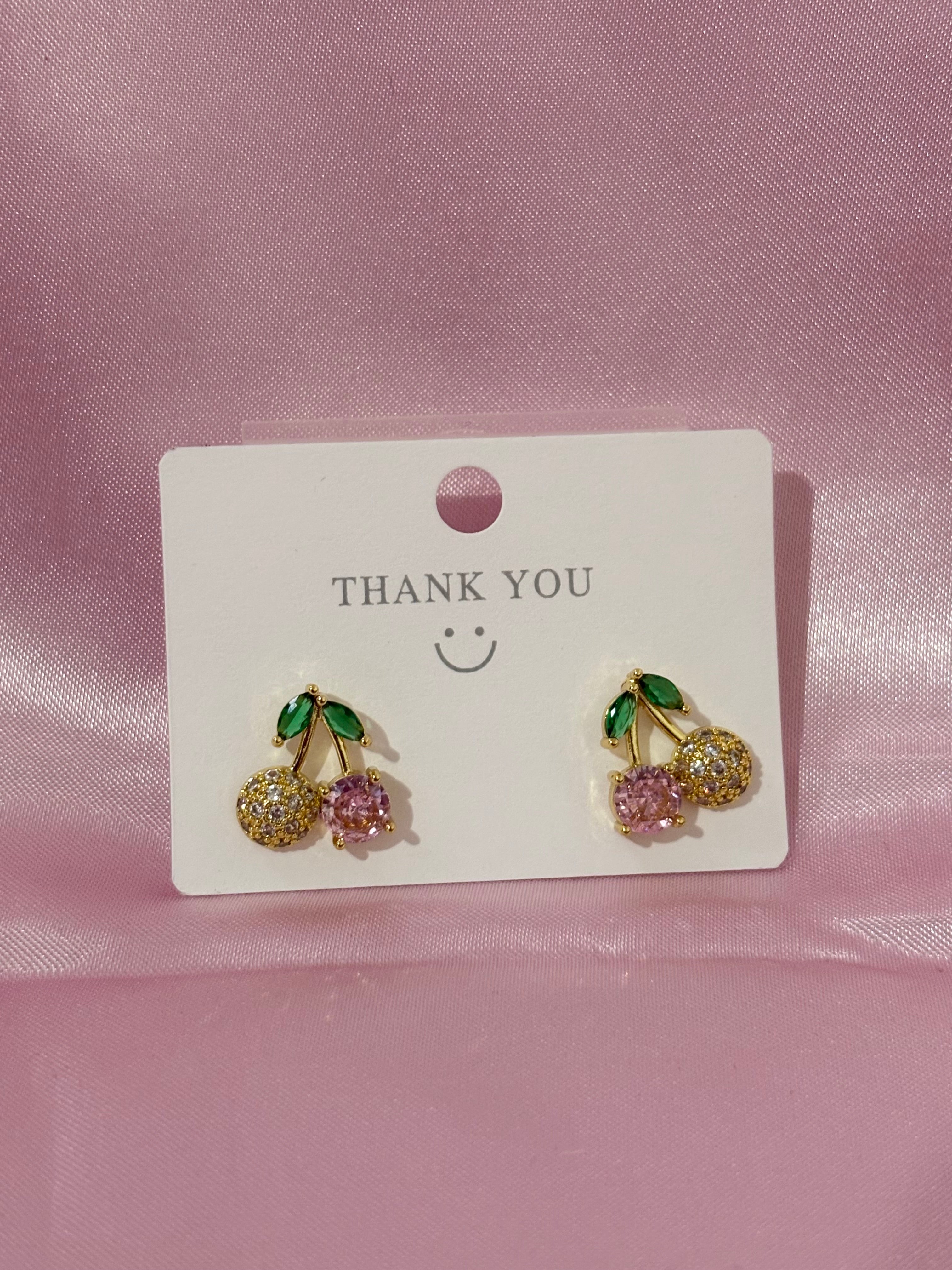 Pink Cherry Bling Stud Earrings