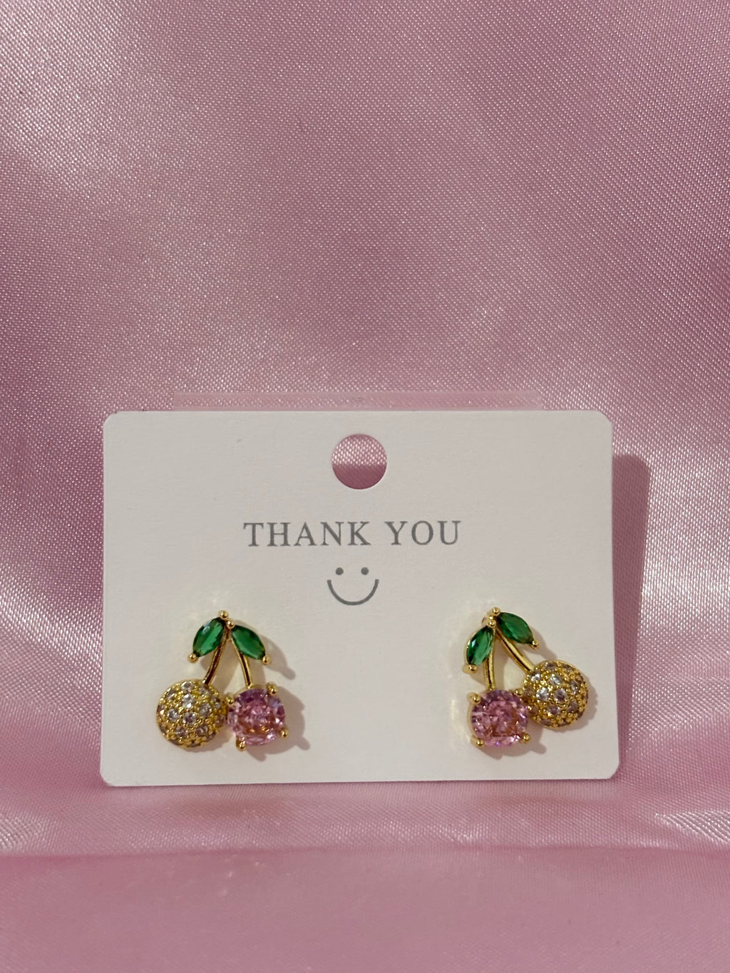 Pink Cherry Bling Stud Earrings