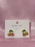 Pink Cherry Bling Stud Earrings